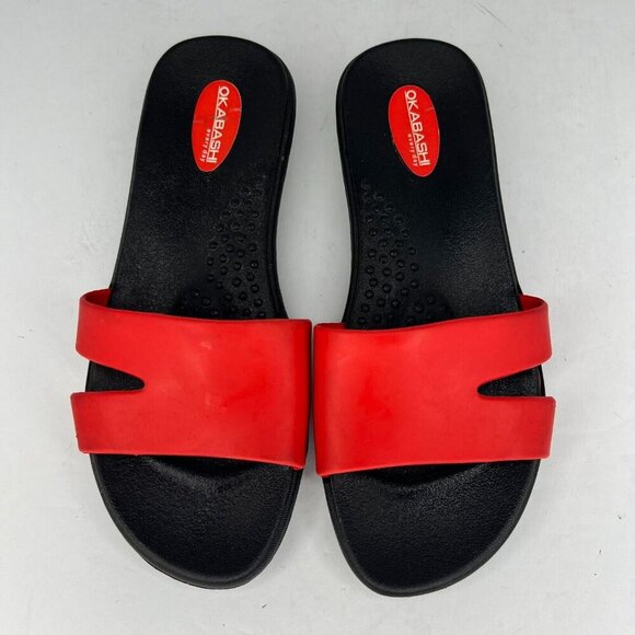 Okabashi Every Day Womens Black Red Sandals Slip On Flip Flops Size Small - Picture 4 of 9